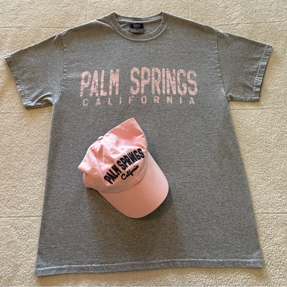 MV Sport Palm Springs Gray & Pink Tee & Hat Set! M